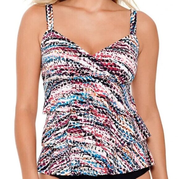 Swim Solutions Hot Rock Printed Tiered Tankini Size 8 - Picture 1 of 8